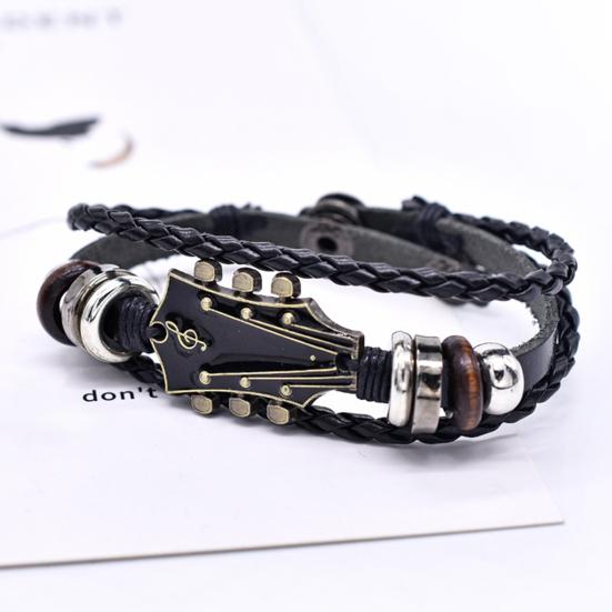 Плетеный браслет-гитара из цинкового сплава с регулируемой пряжкой, ручная плетеная искусственная кожа, 3 слоя