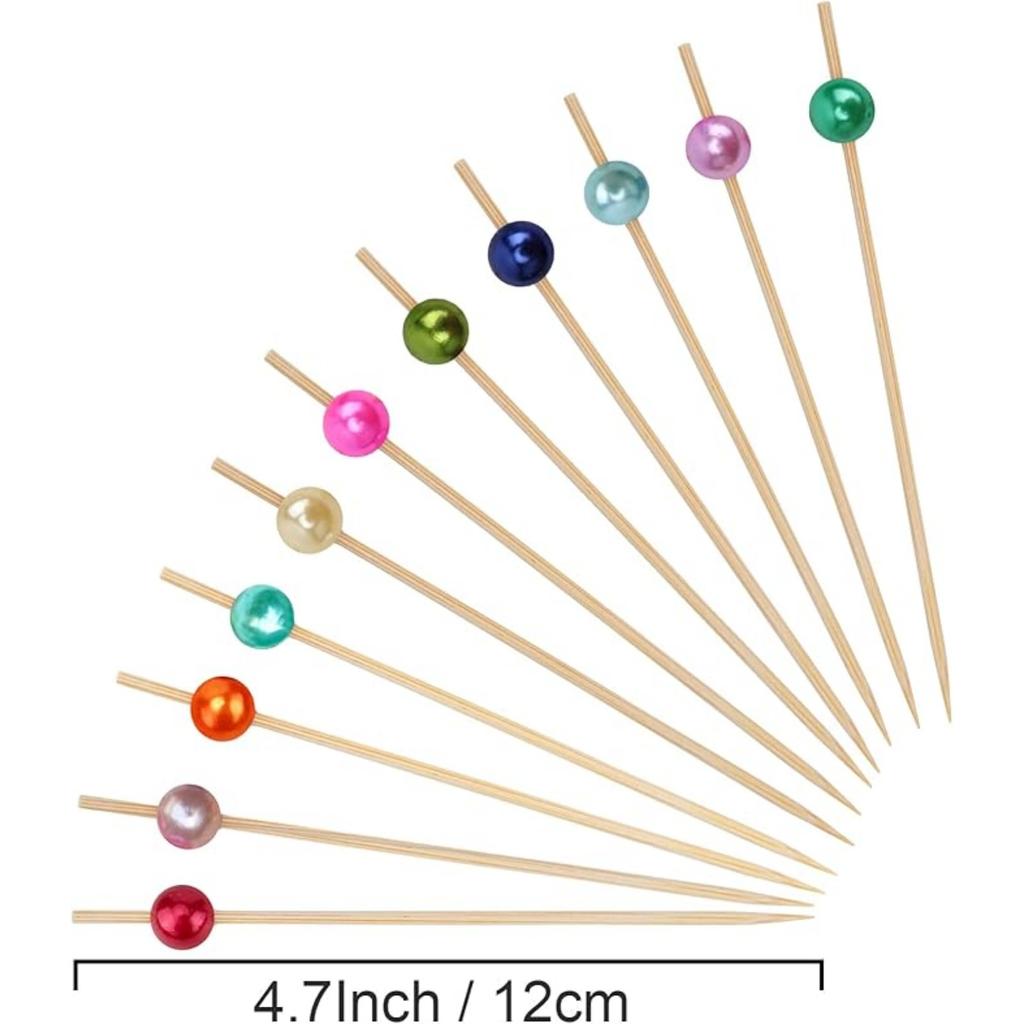 100 Counts Cocktail Picks, Fancy Toothpicks for Appetizers, Pearl Wooden Sticks for Party Supplies, Valentine's Day Food Picks for Party
