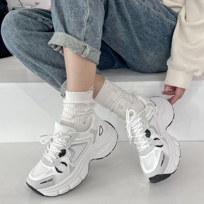 Новые женские модные кроссовки на шнуровке, женская обувь на платформе, толстая подошва, сетчатая, воздухопроницаемая, пэчворк, цветная женская повседневная обувь