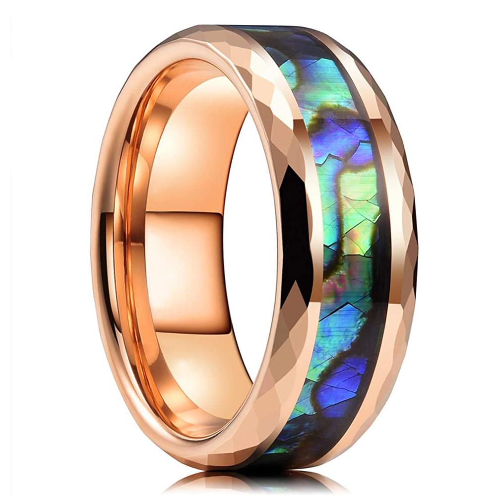 Trendy 8mm Black Tungsten Wedding Stainless Steel Rings For Men Inlay Colorful Abalone Shell Ring Men Wedding Band Jewelry