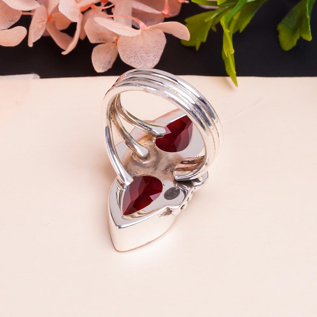 Кольцо из серебра 925 пробы с красным гранатом и драгоценным камнем V9362, красное кольцо, грушевое кольцо, подарок на День святого Валентина, подарок для нее, подарок на день рождения, ювелирные изделия ручной работы, серебряное