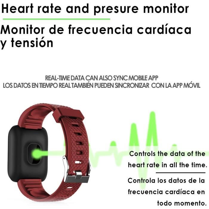 Bracelet Intelligent Id116 Bluetooth 4.0 Affichage Couleur, Moniteur Cardiaque, Pouls Et Mode Multisport, Rouge, Moyen (Dmab0[u1704]