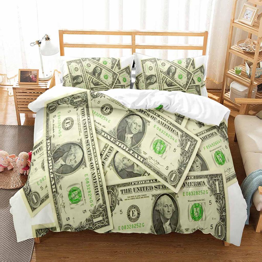 Комплект постельного белья 3D Modern с принтом в виде доллара, пододеяльник, яркий, 2/3 предмета, денежный узор, забавный размер King Queen
