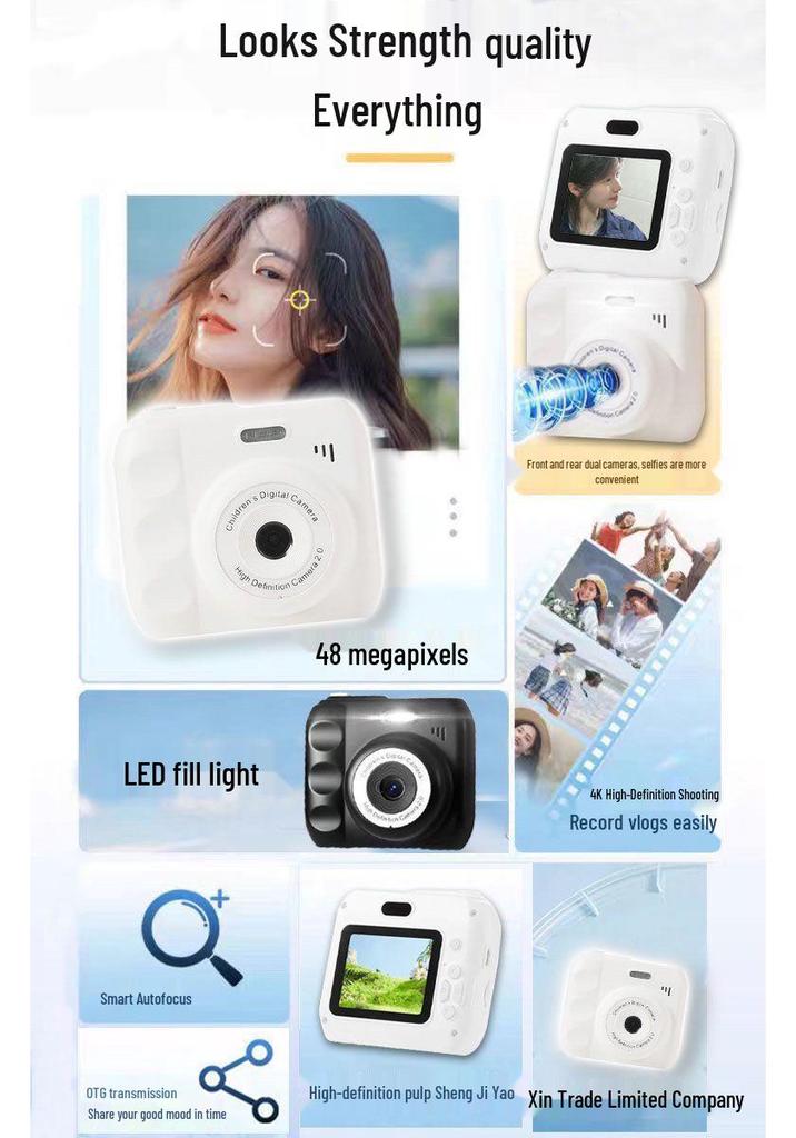 HD Dual-Camera Instant Digital Camera for Campus Students with Photo Transfer to Phone