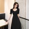 Summer Casual Fashion Dress French Retro Dress Hepburn Style Summer Black Dress Women's Collar Over The Knee Dress