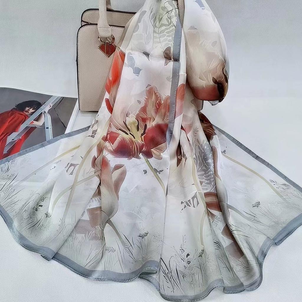 Высокое качество 100% шелковый шарф шаль хиджаб обертывание женский цветочный весна лето пляж шелковые шарфы