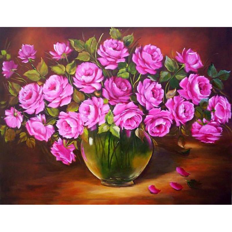 5D DIY Diamond Painting Flowers Rose In Vase Cross Stitch Kit Full Drill Embroidery Mosaic Wall Art of Rhinestones Decor Gift