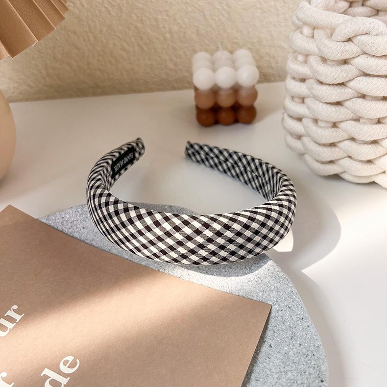 Spring and summer Sen series plaid headband girl cute headband Korean net red simple wide-brimmed sponge high skull top hairpin