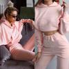Women's Casual Solid Color Long Sleeved Short Hoodie Trousers Sports Suit