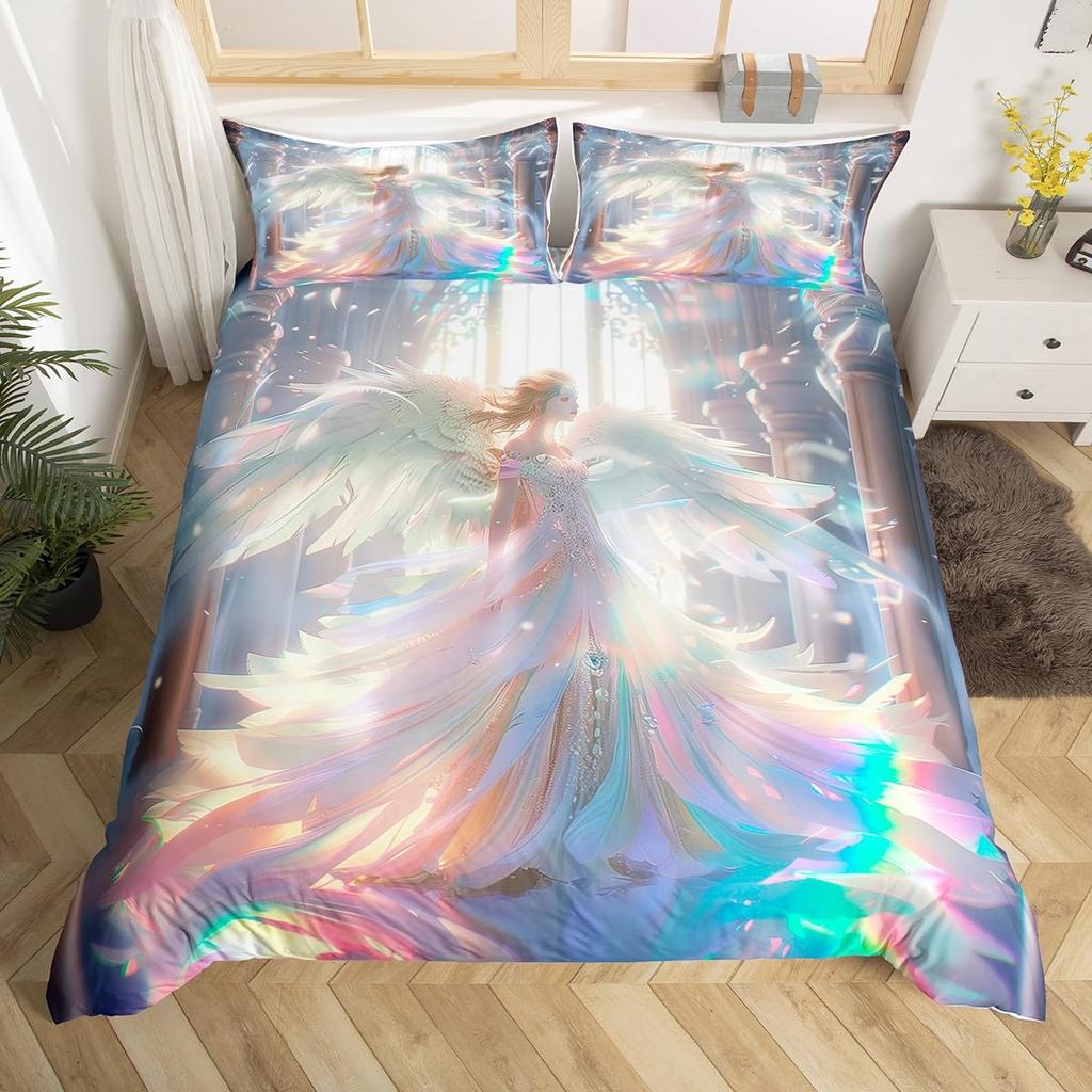Angel Duvet Cover Set for Kids Queen Twin Size Quilt Covers Lightweight Down Room Decor 2 Pillowcases 1 Duvet Cover No Comforter