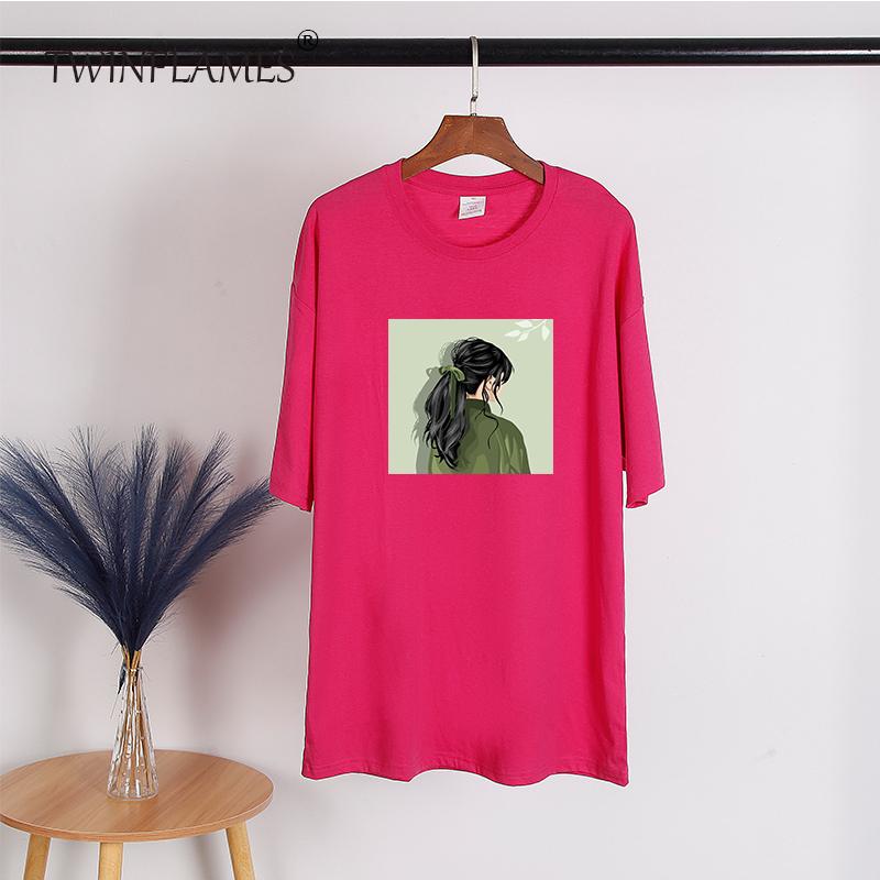 Printed Short Sleeve T-shirt Women Loose Cotton O-neck Tees Female Chic Aesthetic Graphic Pullover Tops