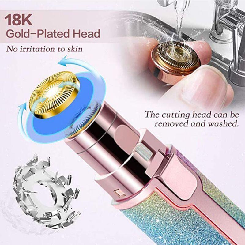 2 IN 1 Electric Eyebrow Trimmer USB Rechargeable Body Facial Hair Removal Lipstick Shape Mini Epilator for Women Colorful Starry Sky