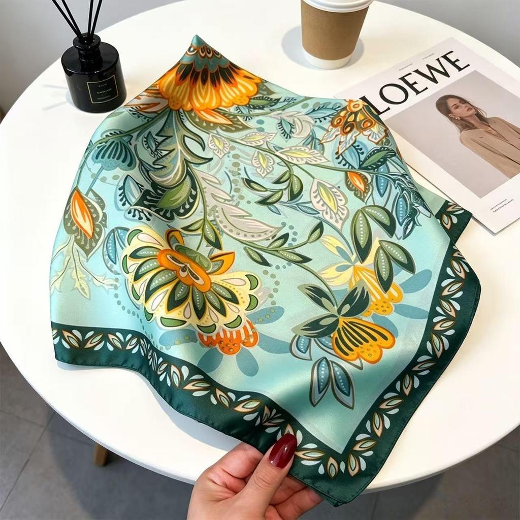 70CM×70CM Imitation Silk Printed Versatile Scarf for Women - Multifunctional Decorative Silk Neck Scarf