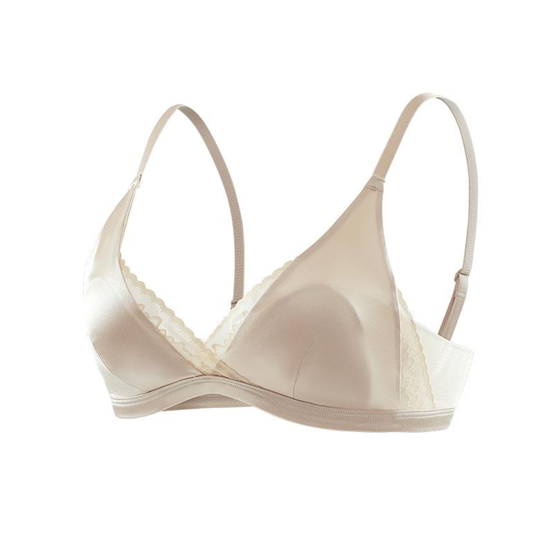 Silk stretch satin ultra-thin triangle cup underwear, mulberry silk sexy lace V-neck French bra