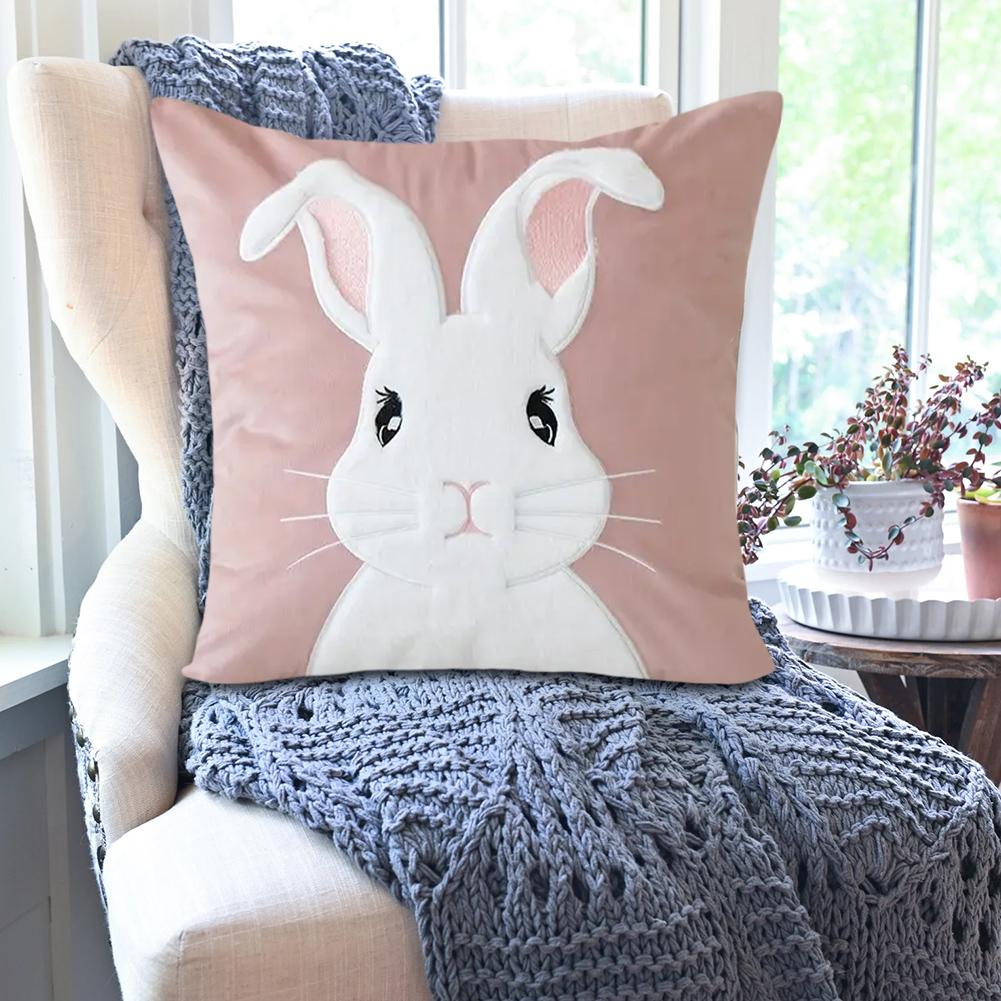 Easter Rabbits Throw Pillow Cover 45x45cm Happy Easter Pillow Cover Bunny Soft Cushion Case Decorative Pillow Covers for Home