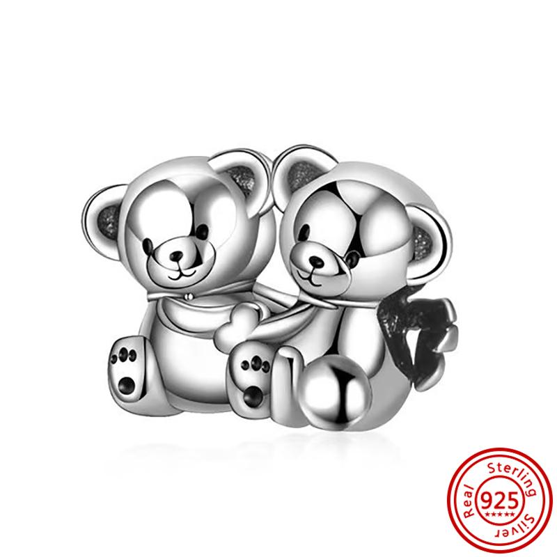 S925 Серебряный Подвеска в виде животного кошка, собака, панда, сова, белка, единорог, лошадь, медведь, кролик, сделай сам, бусина подходит для оригинального браслета, ювелирные украшения