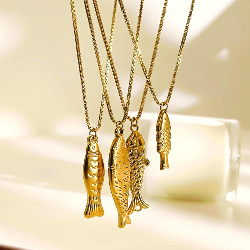 Золотая мини-рыбка ожерелье из нержавеющей стали океан стиль пляжная цепочка чокер отпуск