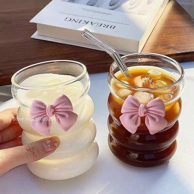 Стеклянная кружка Bow Knot Kawaii Niche, расписанная вручную, в стиле принцессы для подруги, подарок на день рождения, чашка для кофе и молока, подарок для девочки, чашка для воды
