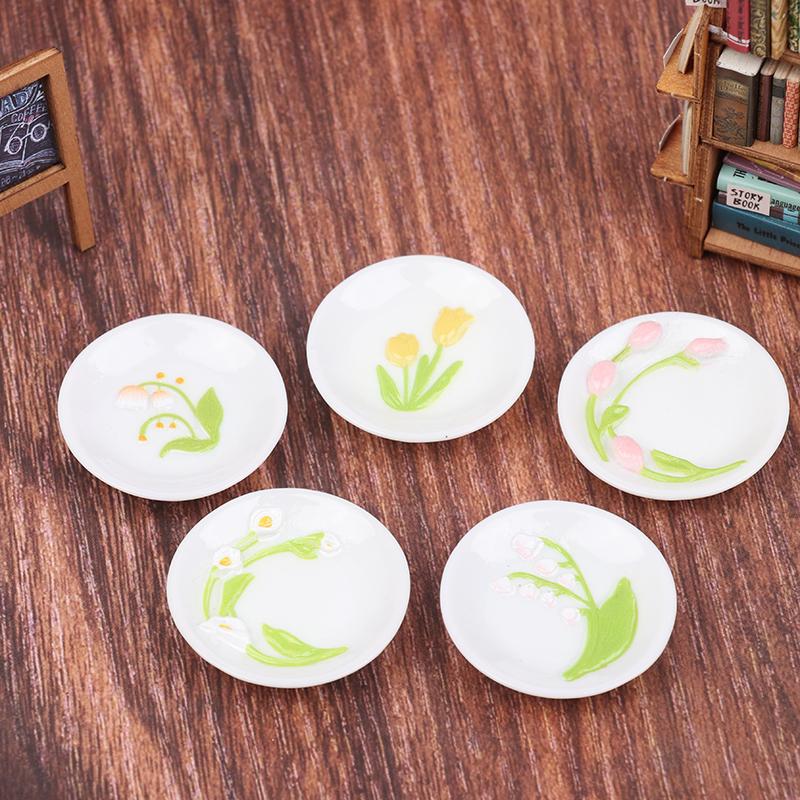 5 шт. 1:12 кукольных домиков, имитация миниатюрных тарелок с рельефным рисунком тюльпана, модель кукольного домика, украшение для кухни, аксессуары для кукольного дома