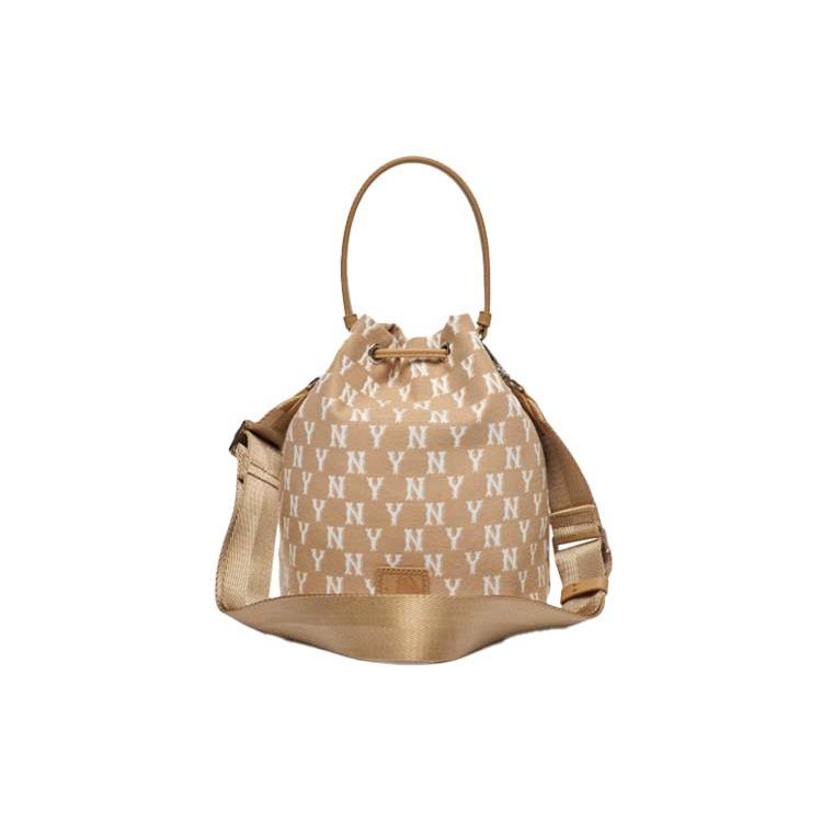 New MLB Monogram Collection Polyester Bucket Bags One Shoulder Handbag Crossbody Bag Regular Unisex Khaki 3ABMS012N-50BGD