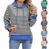 Women's Fashionable Casual Striped Hooded Pocket Loose Long Sleeved Pullover Top