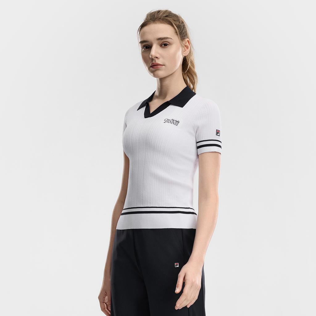 Fila Теннисная мода Простой Классический Ретро Теннисный Спорт Повседневный Универсальный Удобный Полосатый Вязаный Топ с Коротким Рукавом Женские топы A11W623401FWT