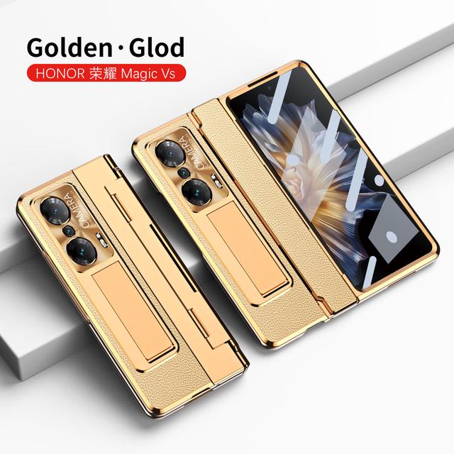 For Honor Magic Vs Case Plating Leather Hinge Pen Holder Hard Bracket Cover For Magic Vs Funda With Glass Flim