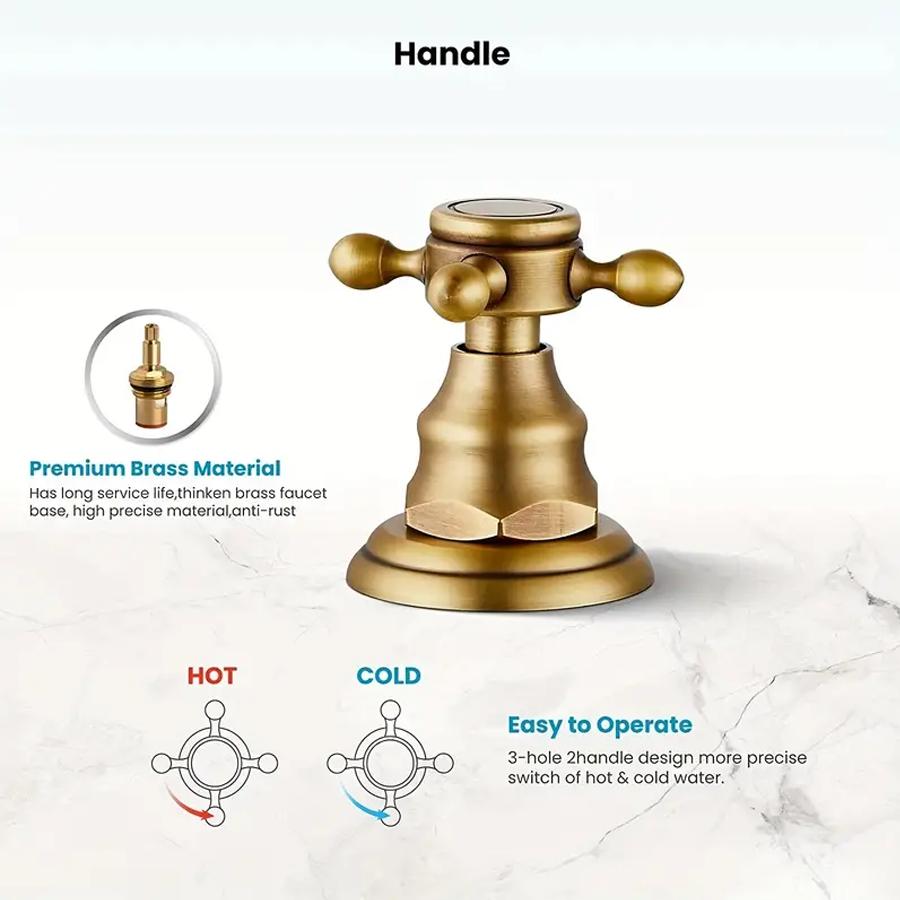 ITAX-WORLD 3 отверстия широко распространенный смеситель для раковины в ванной комнате античный латунный смеситель для раковины кран соответствующий металлический выдвижной слив с переливом