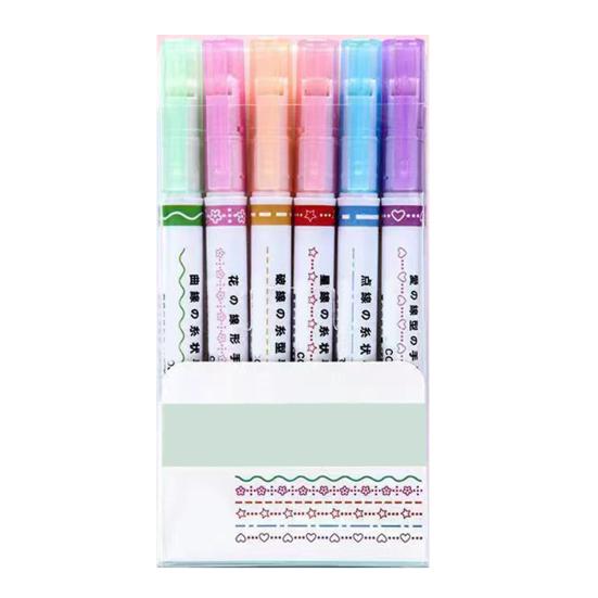 6Pcs Border Marker Pen Set Graphic Highlighters Curve Border Pens Journal Planner