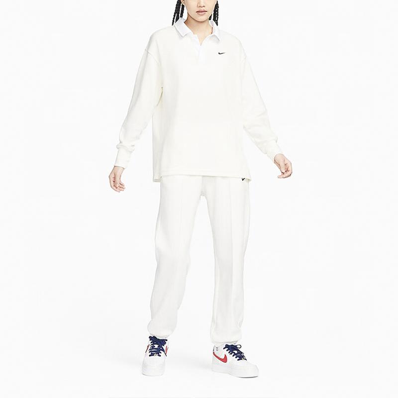 Nike Однотонная футболка с воротником-поло, свободная, с длинным рукавом и заниженной линией плеч, женские топы, белые FB8721-133
