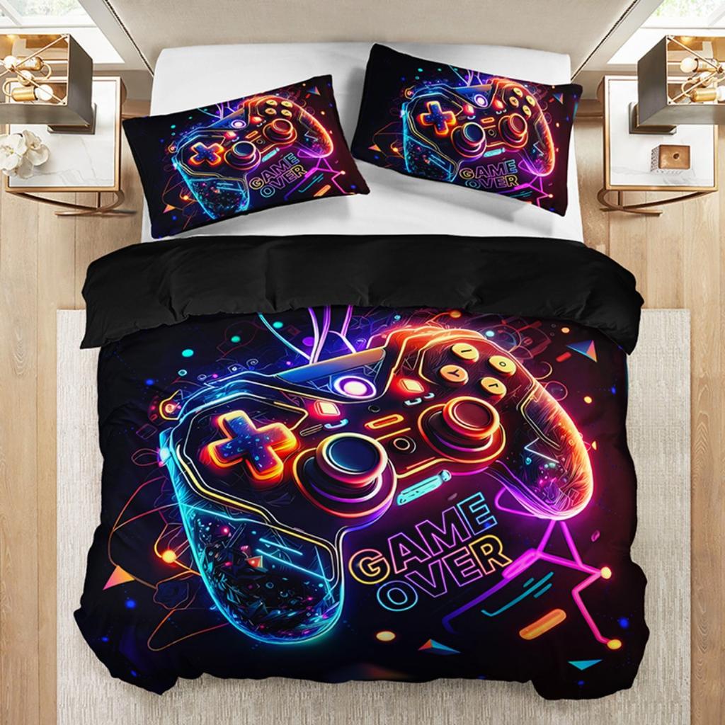 3pcs Colored GamePad Printed Bedding Set Cozy Comfortable Duvet Cover Set King Queen Twin Size Birthday Gift Bedroom Decoration