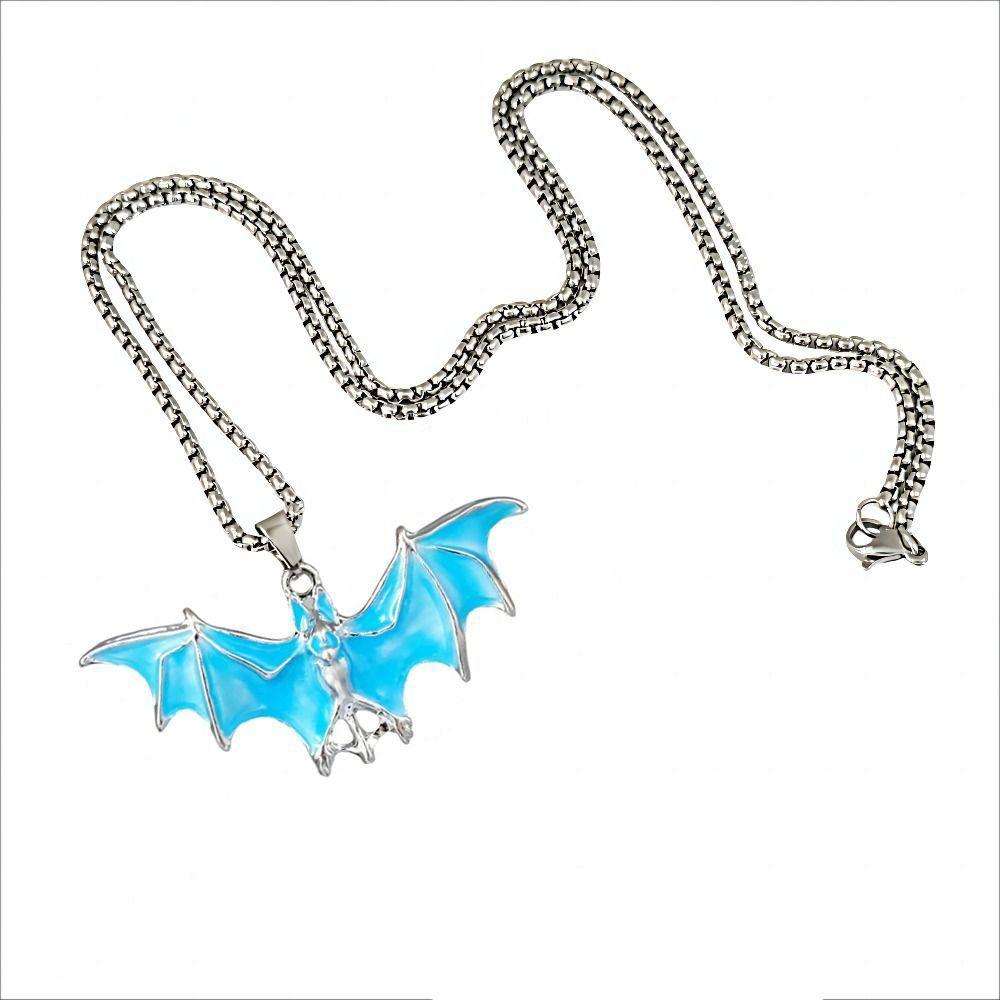 Bat Luminous Pendant Necklace Zinc Zinc Alloy Hip Hop Neck Chains Noctilucent Halloween Necklace Gifts
