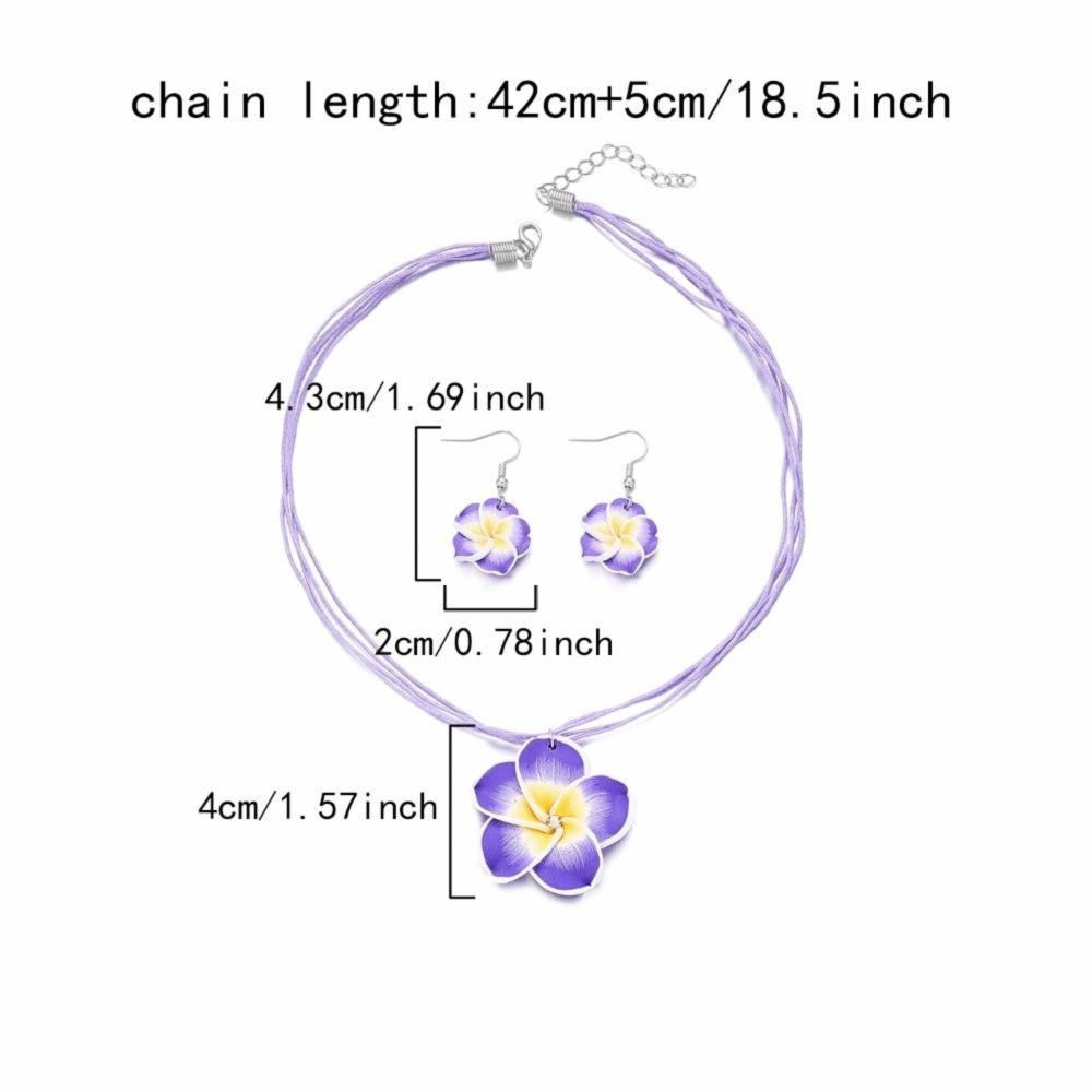 Soft Clay Flower Necklace Earrings Set Flower Jewelry Beach Vacation Accessory
