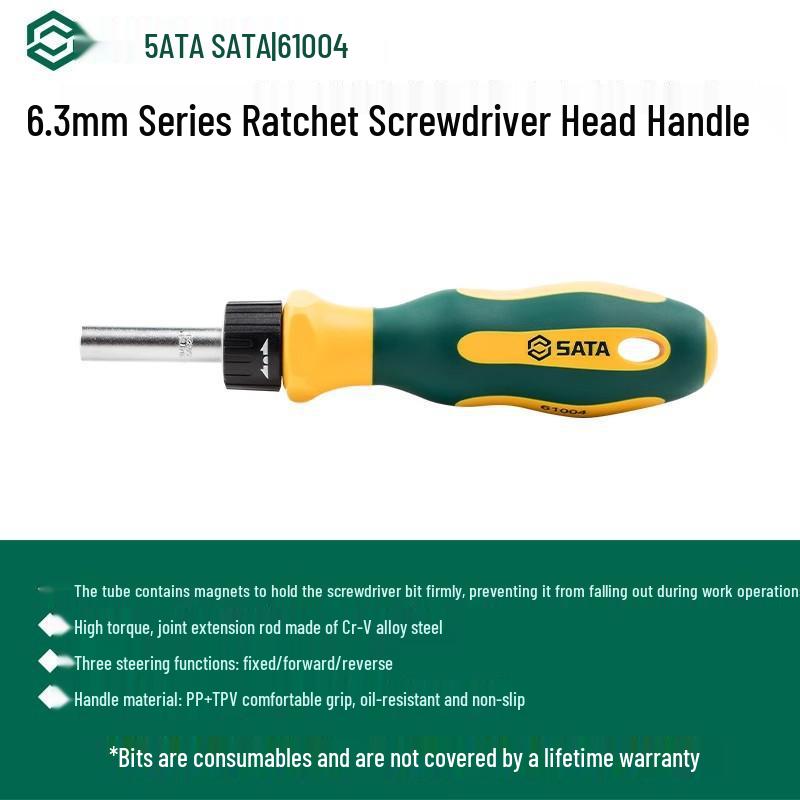 SATA 61004 Поворотная трещоточная отвертка с магнитным держателем 6,3 мм