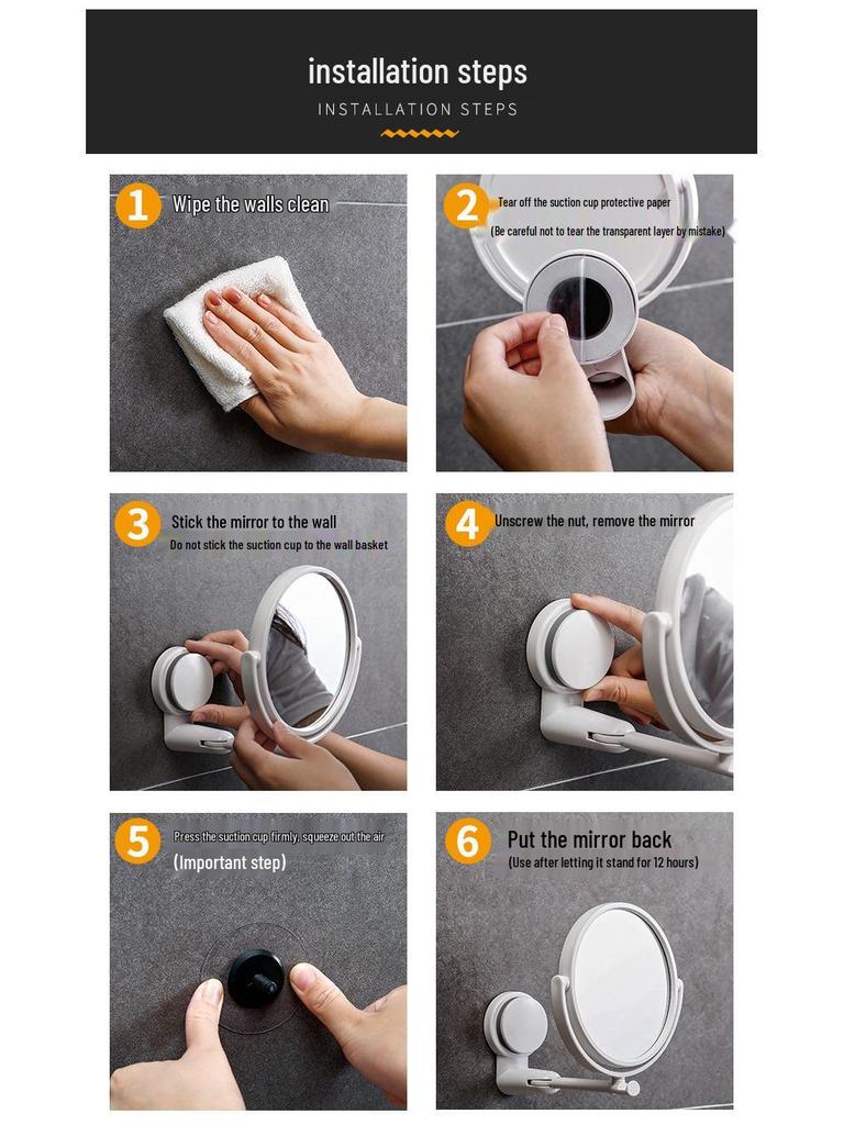 Foldable Wall-Mounted Suction Cup Makeup Mirror, Rotatable & Punch-Free for Student Dorms