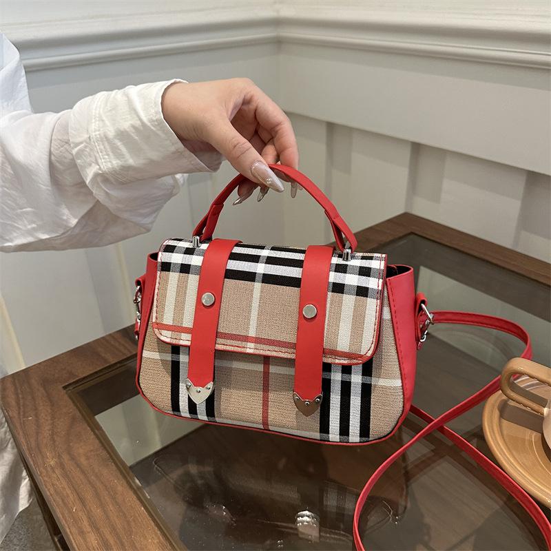This Year's Popular Fashion Korean Version of the Versatile Ins Plaid Handbag 2025 Summer New Niche Design Small Square Bag