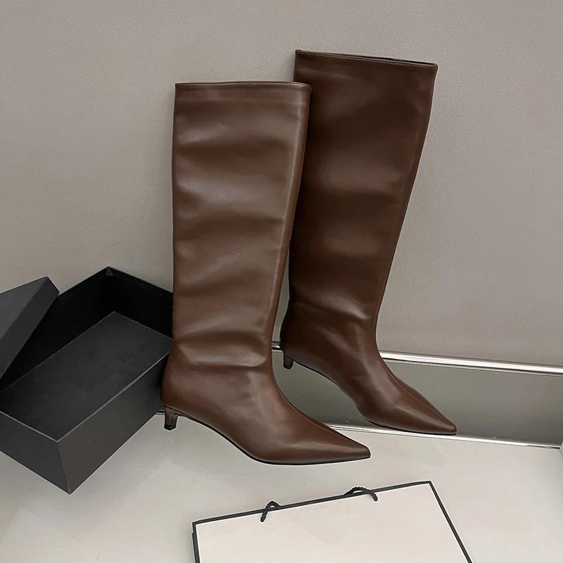 Модные дизайнерские женские ботильоны с острым носком, модные длинные ботильоны без застежек, лаконичные туфли на низком квадратном каблуке