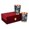India Copper Premium Green Gold Leaf Design Set of Two Glass with Elegant Gift Box, 250 ML