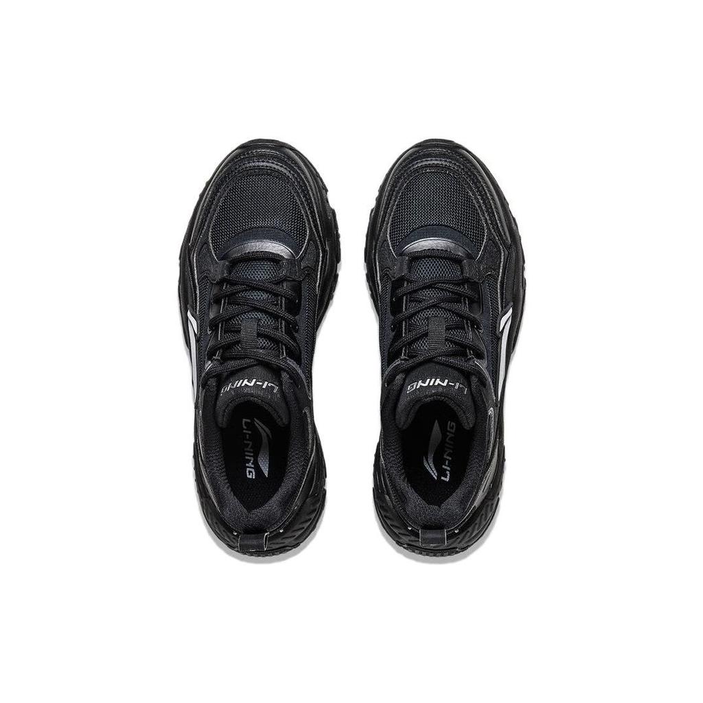 Li-Ning Soft Rebound Shock Absorbing Retro Thick Sole Increased Height Low Top Casual Shoes Women Sneakers Black AGCT424-3