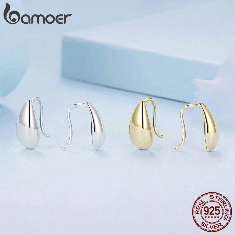 BAMOER Серьги-капли из стерлингового серебра 925 пробы, блестящие, массивные, на крючке, дубликаты для женщин, минималистичные, тонкие ювелирные изделия, подарок