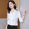 Women's 2025 Fashion Slim Fit Long Sleeve Ruffled Mulberry Silk Satin Shirt