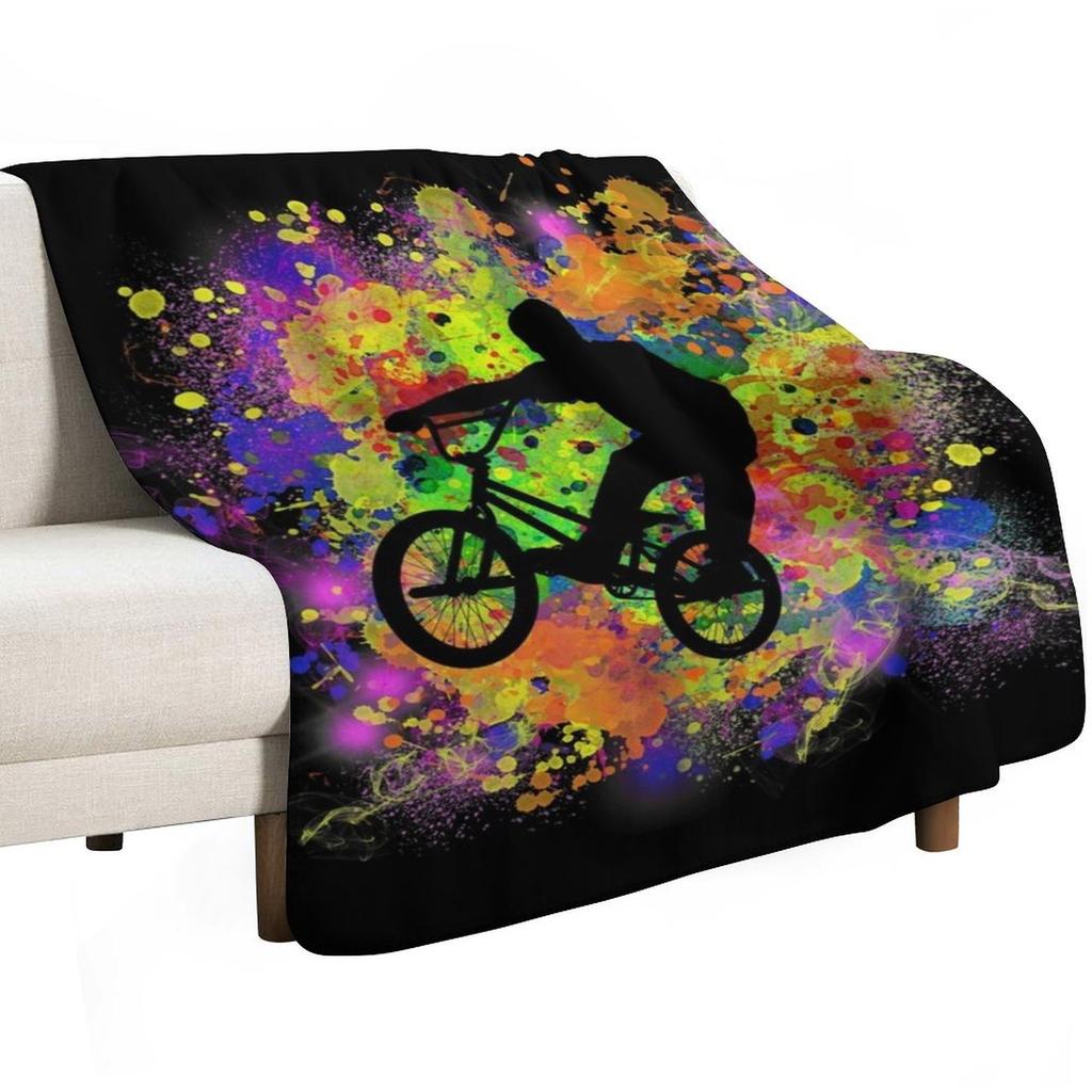 Экстремальные виды спорта BMX Велосипед Цветная Всплеск Иллюстрация Плед Портативный Легкий Плед для Путешествий Кемпинга