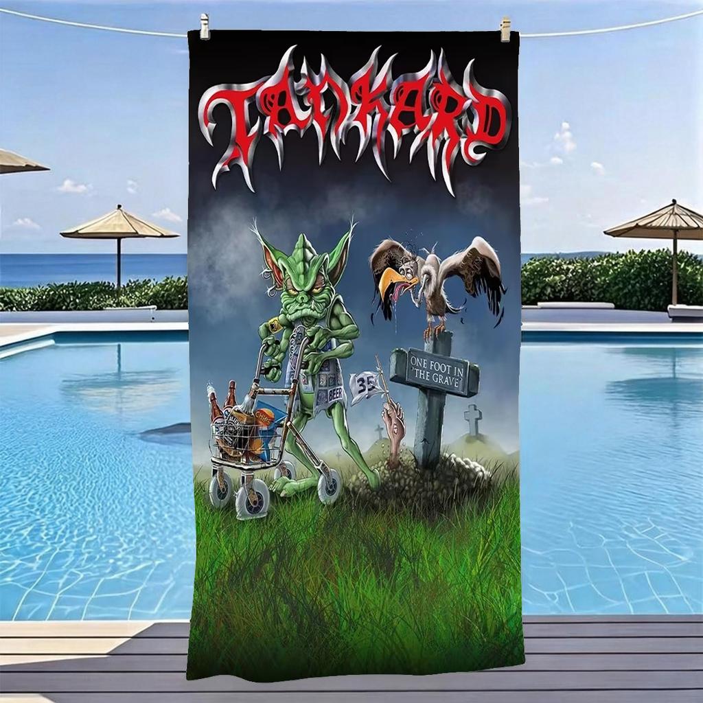 TTankard One Foot In The Grave Beach Towel Microfiber Quick Dry Teutonic Thrash Bath Towel For Pool Beach Travel Metal Fans Gift