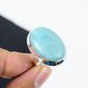 Natural Larimar Adjustable 925 Sterling Silver Ring - Fits US Sizes 6 To 11 - Handmade Boho Jewelry for Women & Men, Party Wear Gifts