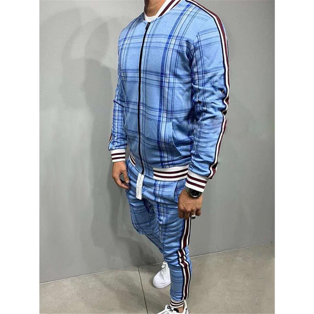 Zipper Set Colorful Plaid Men Casual Autumn Tracksuit Set Male Sweatshirt Pocket Fashion Jackets Men Tracksuit Sets Mens Set