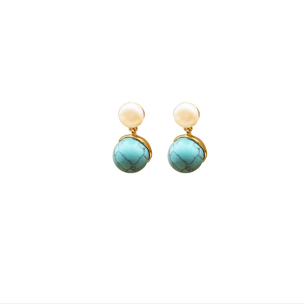 Винтажные французские серьги с бирюзой и жемчугом для женщин