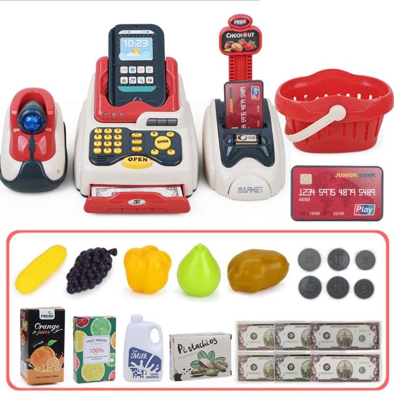 Supermarket Cash Register Toy Kids Checkout Counter Playcashier Register For Kids PlayHouse Toy Credit Card Machine Toy
