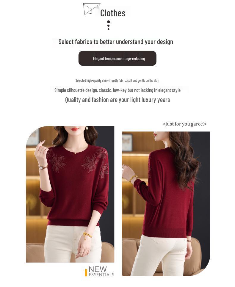 Благородные свитера больших размеров на весну и осень для женщин среднего и пожилого возраста - Новинка 2025 года, приталенная базовая рубашка, скрывающая живот