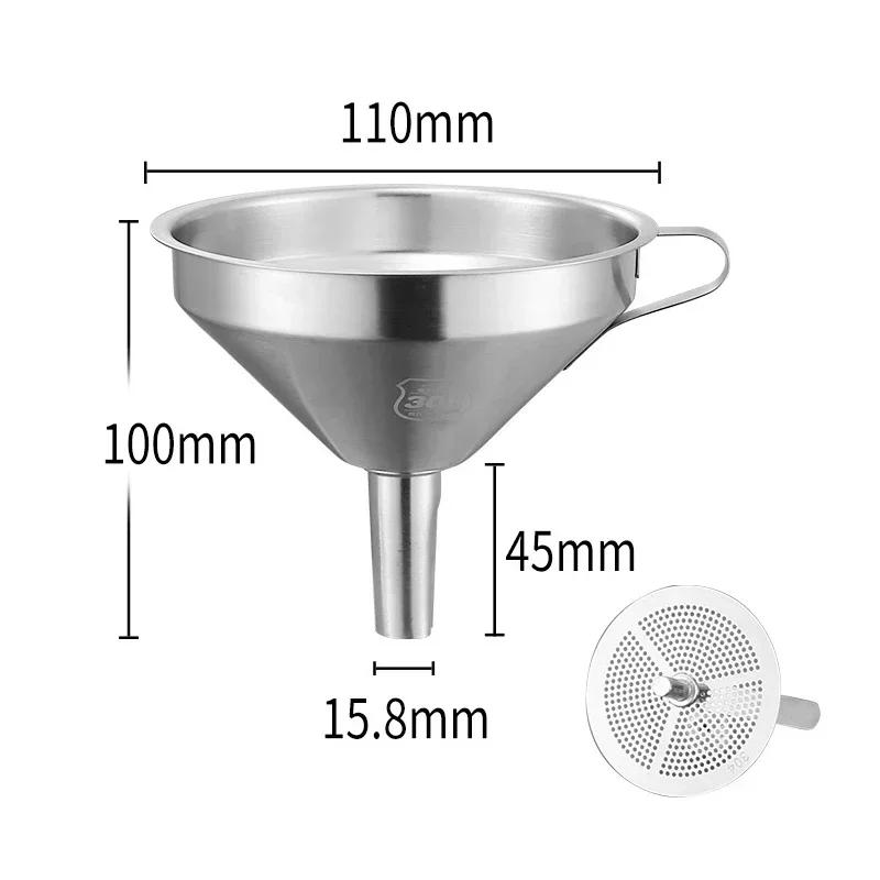304 Stainless Steel Funnel Metal Wide Mouth Funnel With Strainer Mesh For Cooking Oil Liquid Spice Filter Home Kitchen Gadgets