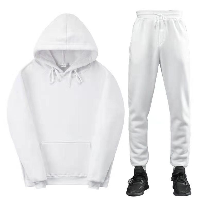 Unisex Autumn Plus Velvet Fleece Tracksuit Hoodies Casual Solid Color Thick Pullover and Long Pant 2-piece Set Men Women Jogger Sports Suit